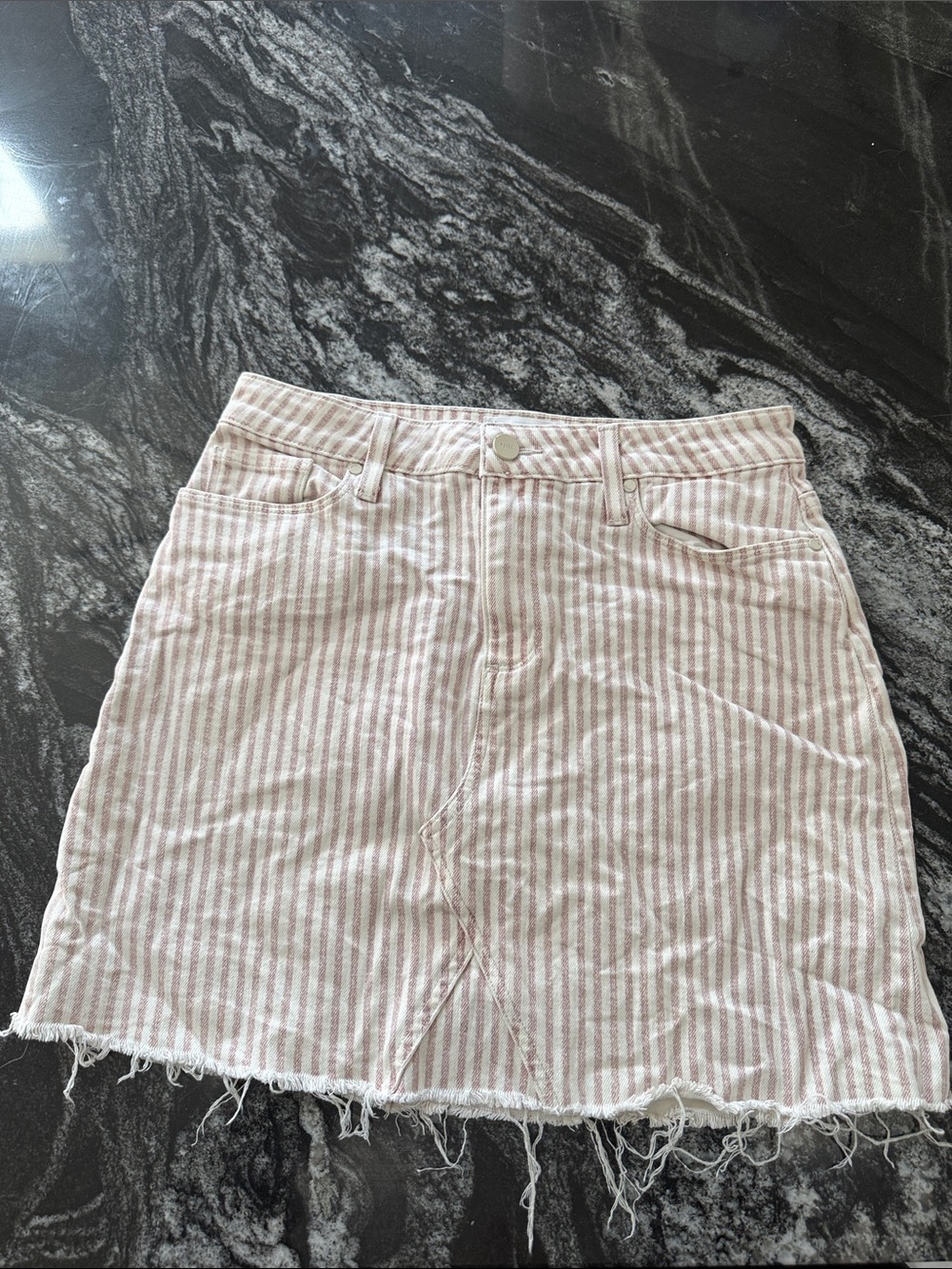 PAIGE Striped Frayed-Hem Skirt